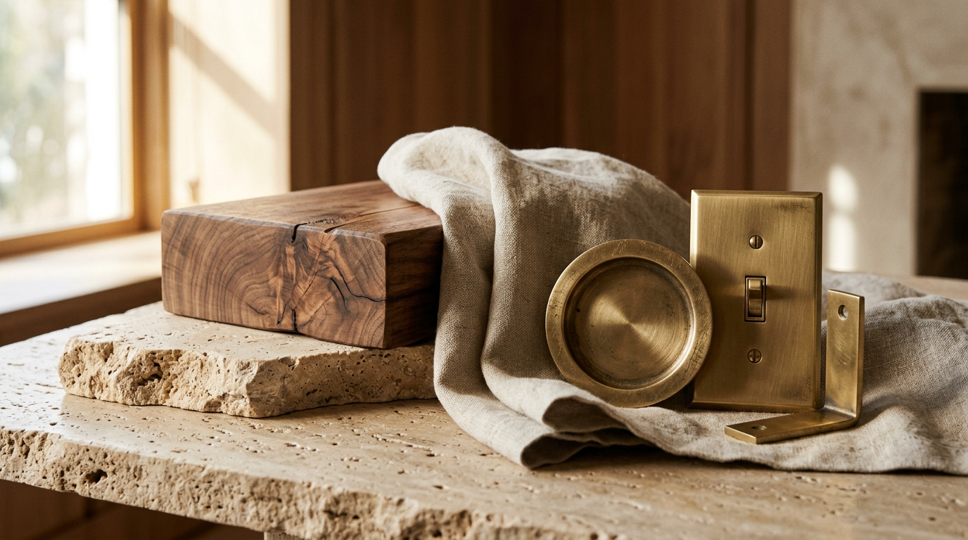 Natural stone and walnut wood material details